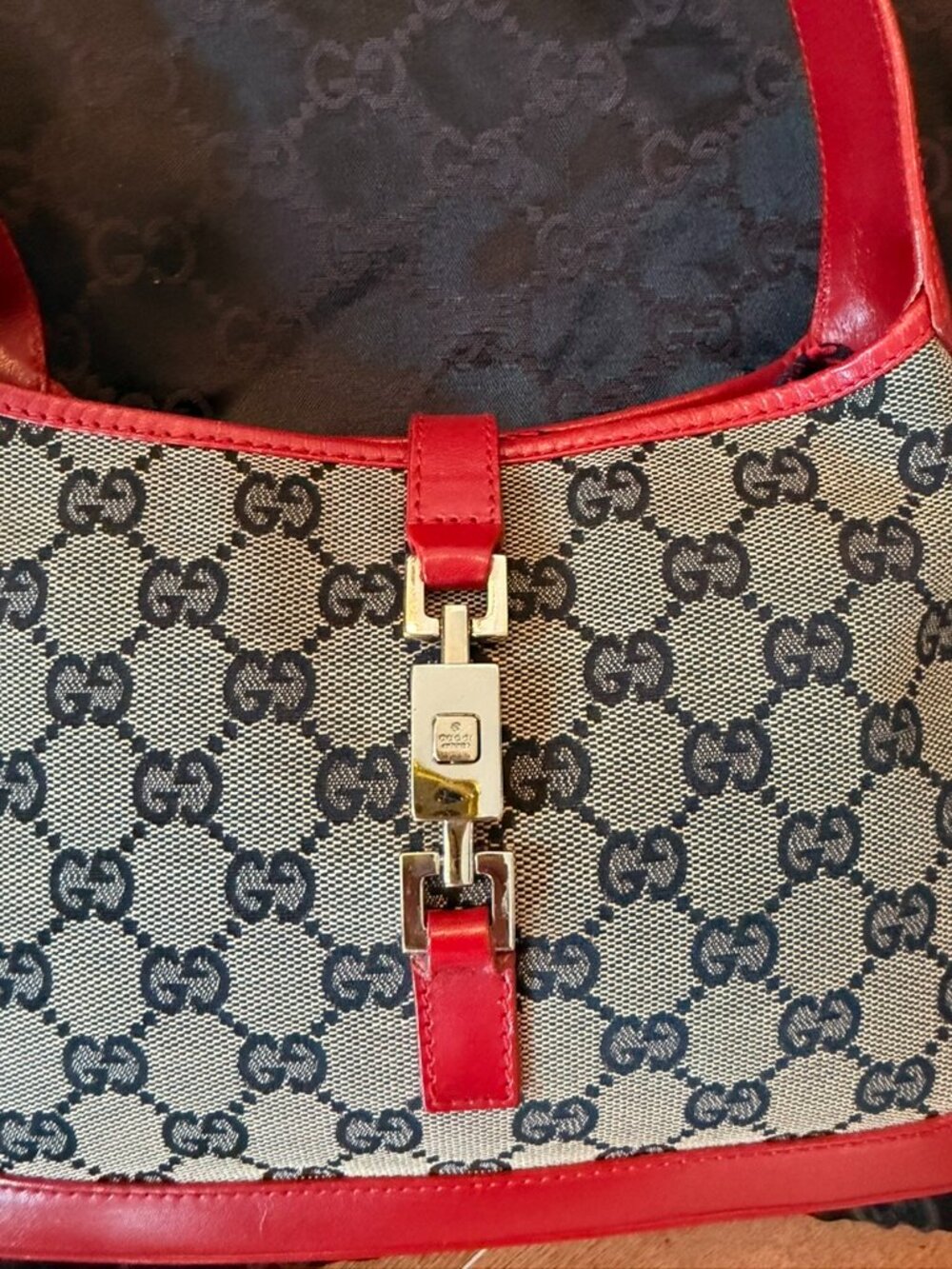 Gucci Vintage Jackie GG Canvas Shoulder Bag Red Leather 001 3735 - Picture 8 of 12